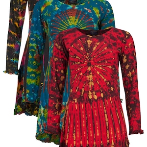 TIE DYE DRESS hi lo frill trim dress with pockets up to Plus Size red black blue winter fall autumn dress flattering dress