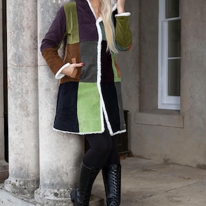Jemima Fleece Lined Patchwork Coat | Hooded Boho Corduroy Winter Coat