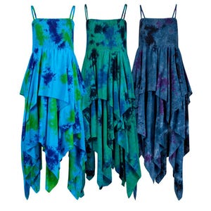 TIE DYE DRESS Handkerchief hem dress fairy festival mermaid style dress pixie clothes wicked dragon curvy ladies flattering fit vacation