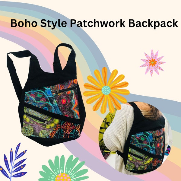 New Boho style patchwork backpack hippie rucksack rainbow colour fair trade handmade shoulder bag