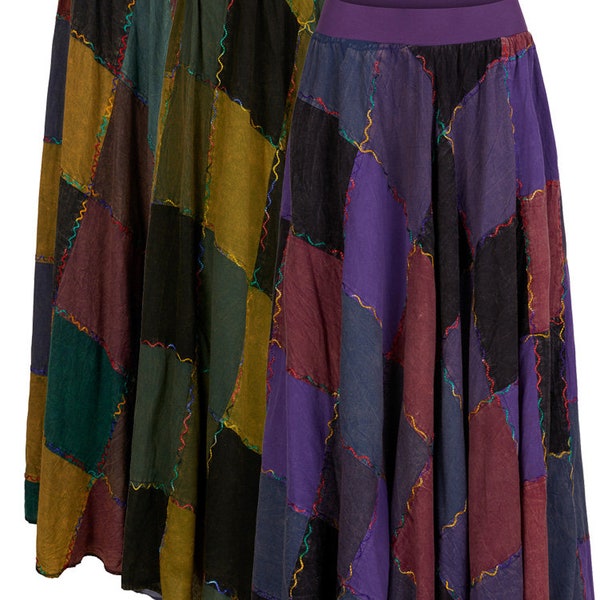 New LONG patchwork hippie skirt available in several sizes purple green rainbow festival goddess clothes Nepal skirt fair trade