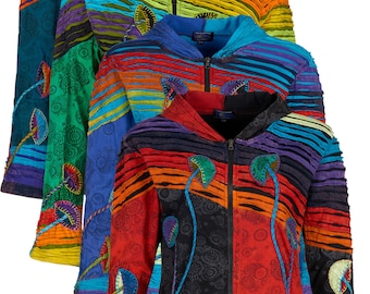 Magic Mushroom Rainbow Pixie Hooded Hippy Festival Jacket up to PLUS size