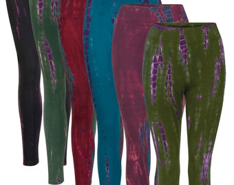 Leggings longs TIE DYE festival vêtements de fée païenne rouge bleu vert noir jusqu'à la taille PLUS