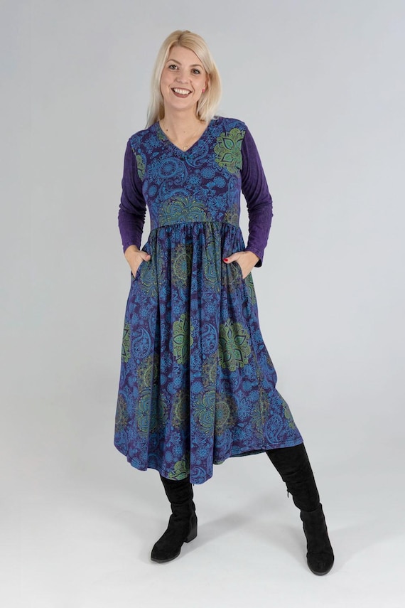 longline maxi dress Astrid Mandala Boho Maxi Dress With Pockets | Stretch Cotton Longline Dress