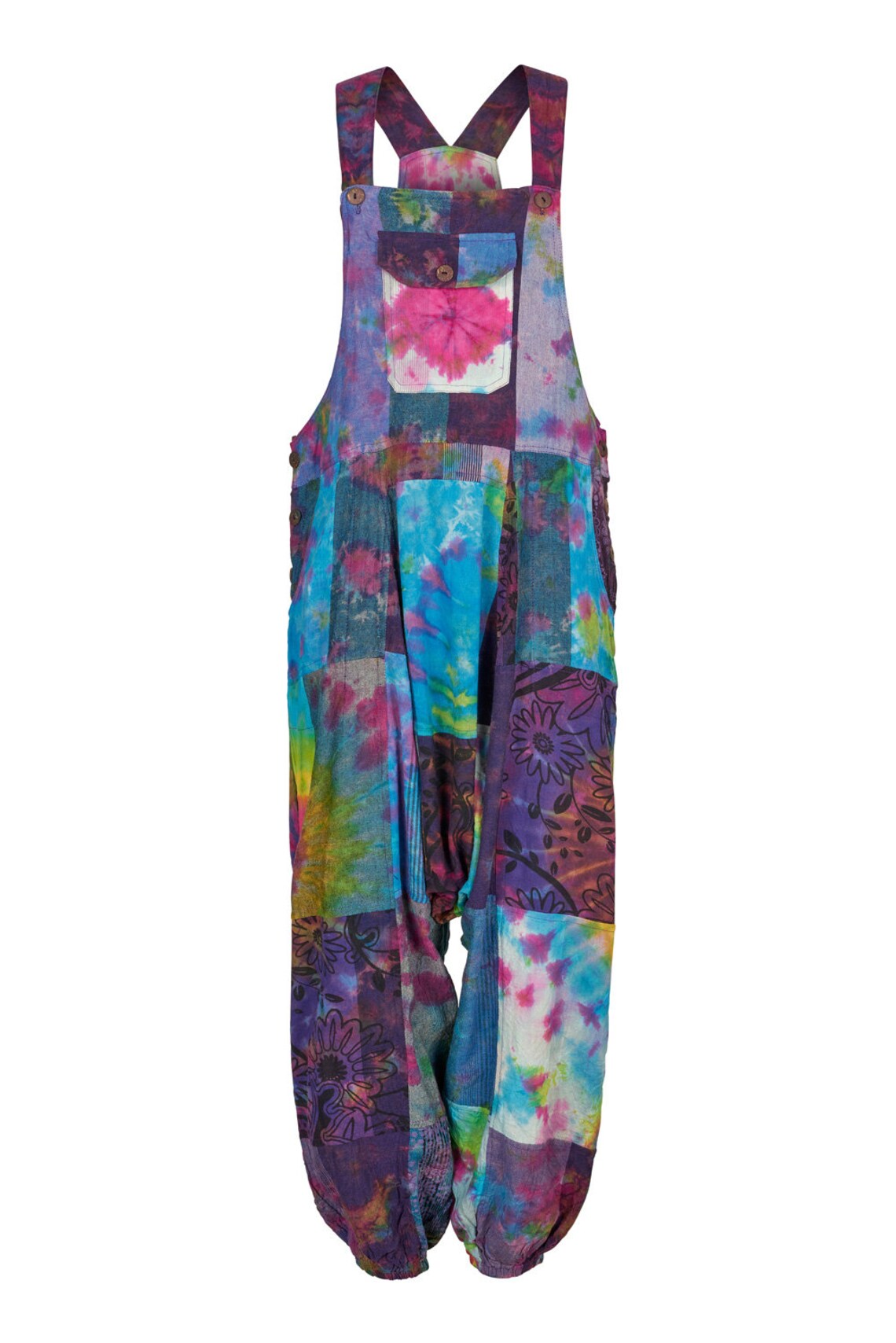 TIE DYE Unisex patchwork hippie harem Dungarees with pockets | Etsy