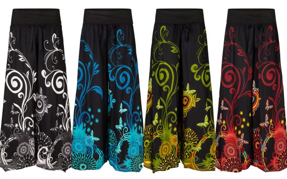 New Bohemian flared butterfly palazzo trousers with pockets hippy clothing up to PLUS size XXL
