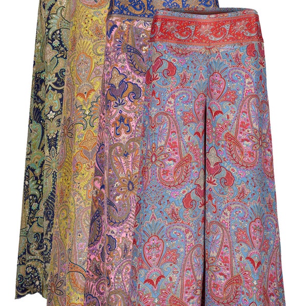 New Bohemian style flared silky trousers comfortable and flattering festival summer silk available up to plus size