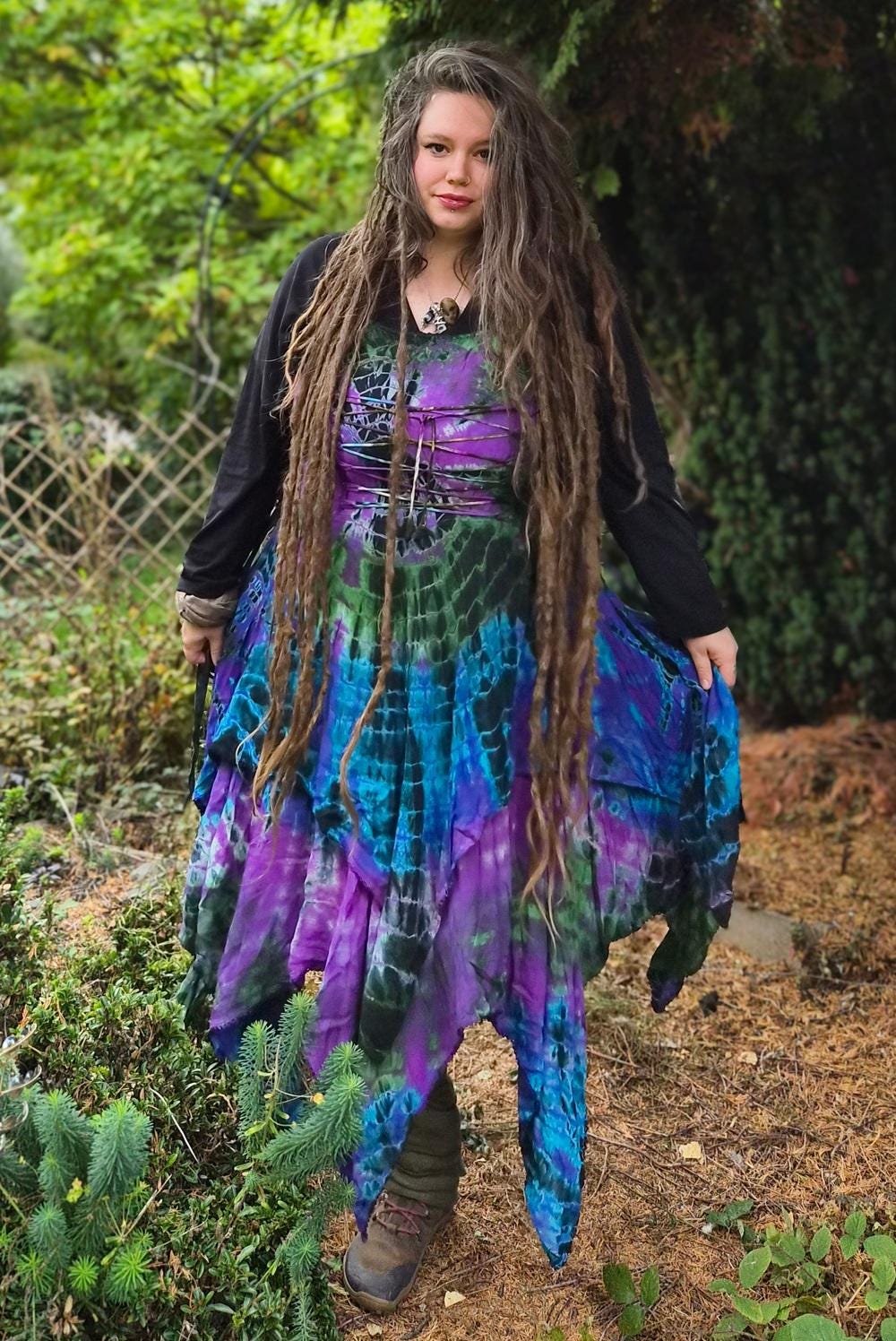 Hand-Dyed Tie Dye Rayon Pixie Dress - Adjustable Boho Festival Fairy Dress