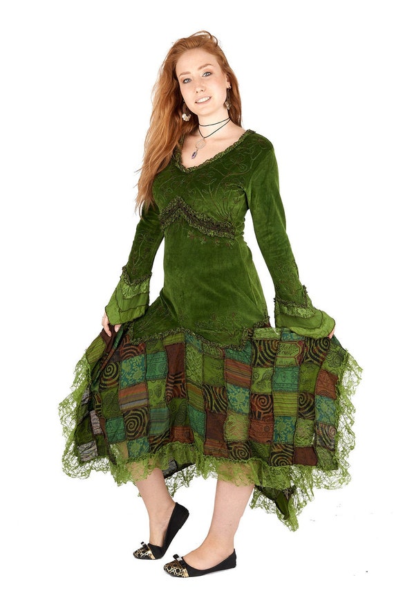 New Long Sleeve Bohemian Style Dress Pagan Dress up to Plus Size