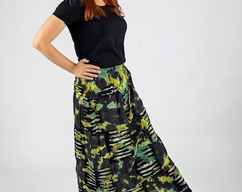 Tie Dye Patchwork Maxi Skirt with Attached Purse Pocket