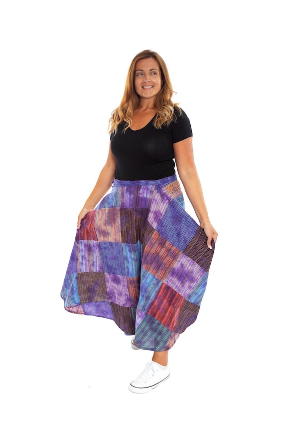 Purple Esther Patchwork Tie Dye Wrap Skirt for Plus Size Israel