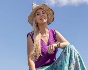HEMP pointy wizard hat cotton rainbow summer hat wide brim vacation hat fair trade hat