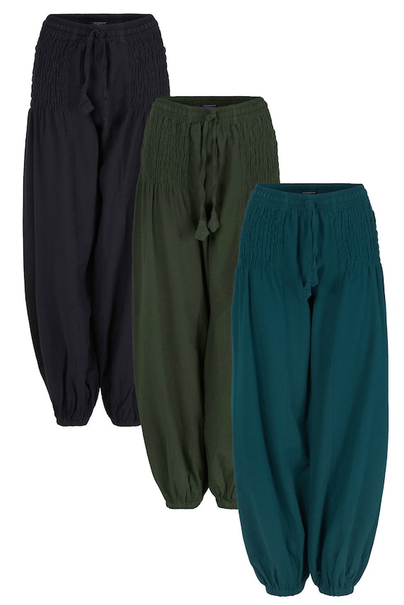 New Extra Flattering Unisex Wide Leg Cotton Trousers Black Green Blue Men  Women Hippie Clothing 