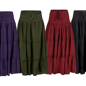 Spódnica maxi z bawełny warstwowej, marszczona w talii, kieszenie