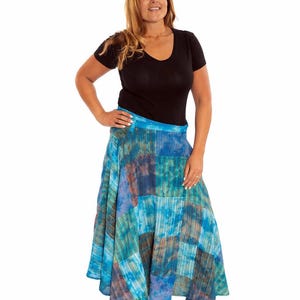 Blue Esther Patchwork Tie Dye Wrap Skirt for Plus Size