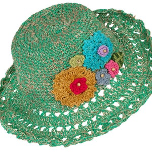 Nuevo sombrero de cáñamo con ala de alambre y flores para festivales, moda de flores arcoíris, informal, unisex, para hombres y mujeres, color verde, sombrero vintage.