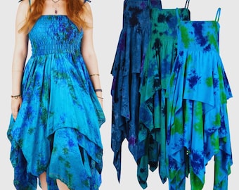 Tie dye dress handkerchief hem dress fairy festival mermaid style dress pixie clothes wicked dragon