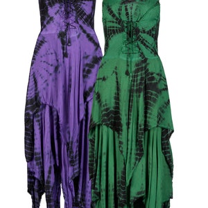 New pagan style Goddess Tie dye pixie dress up to Plus Size Handfasting dress Witch clothes PURPLE GREEN