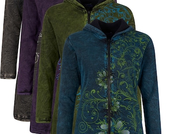 Neue Long Jacke Fleece gefüttert Blumen bedruckt Winter kuschelig warm von S bis PLUS Größe Handgemachter Mantel Nachhaltige Mode Fair Trade