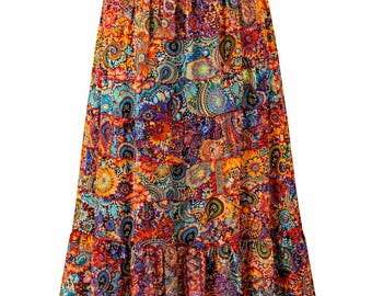 Silky Patchwork Maxi Skirt - Boho Hippie Style with Pockets