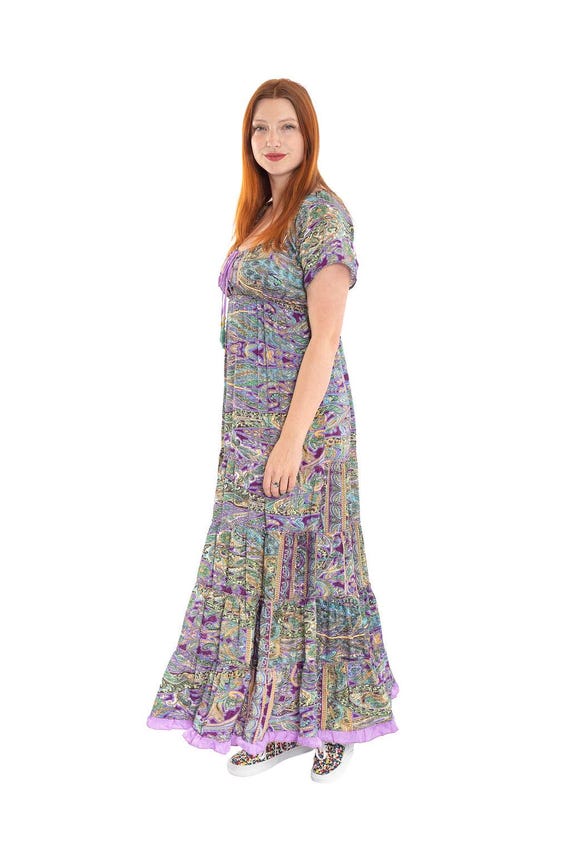 SILKY BOHEMIAN DRESS Zephyr Sho0rt Sleeve Whimsy Maxi Dress