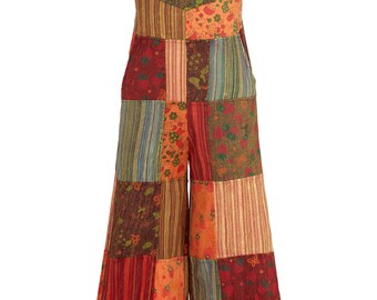 Wide leg patchwork dungarees with pockets