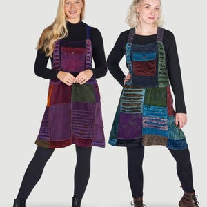 Verity Velvet Patchwork Pinafore Dress | Cotton Velvet | Adjustable Straps