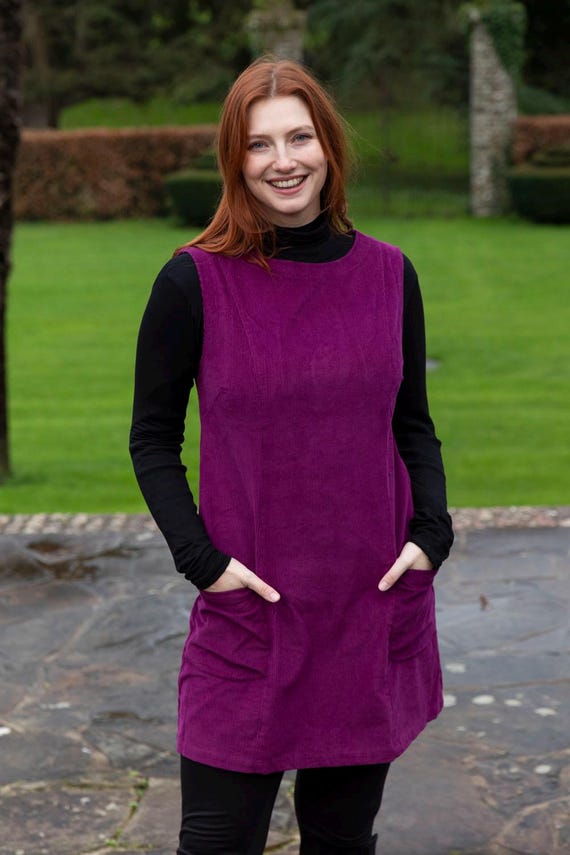 New Corduroy dress with pockets petrol purple available in small large and plus size