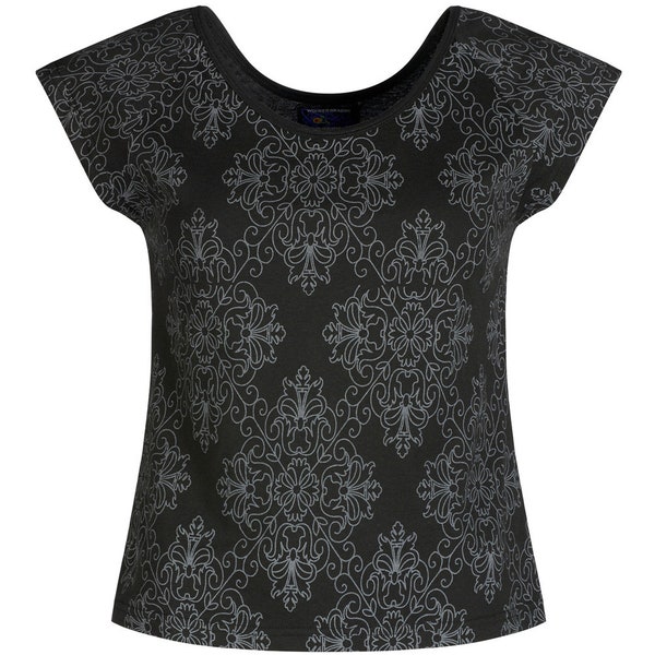 Organic cotton TOP diamond printed black top, Small size sustainable fashion fair trade