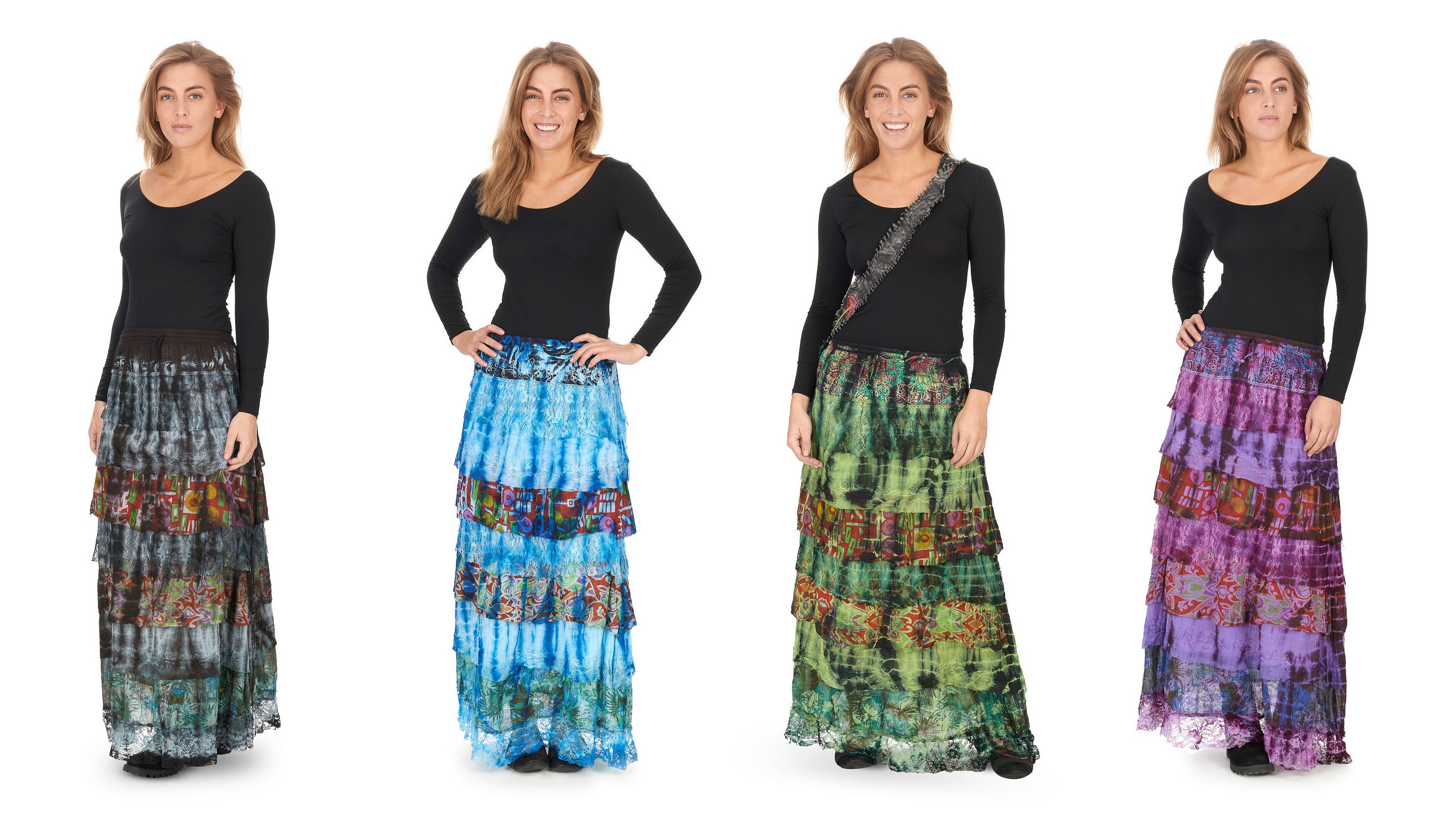 Image of Bohemian Style Long Tiered Skirt
