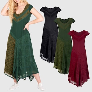 New cap sleeve lace and crochet pixie dress FLATTERING City Chic Casual Bohemian Hippie Clothing ELF dress Medieval clothes up to PLUS size