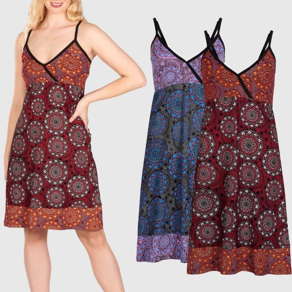 Neu Mandala Sommer Trägerkleid handgemachte Verkauf Kleid Urlaub Urlaub Kleidung lila rot Vintage tiefen Ausschnitt schmeichelhaft feminine Kleidung