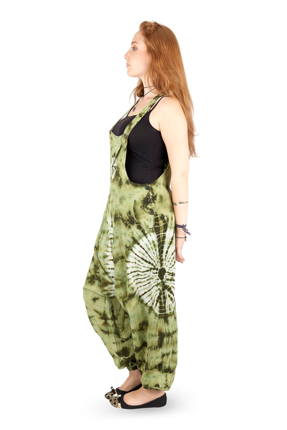 Image of Hippie Unisex Tie Dye Harem Dungarees With Pockets Festival Pagan Pixie Clothing Up To Plus Size