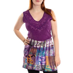 Purple Patchwork Pixie Skirt with Belt & Pocket, Bohemian Cotton image 5
