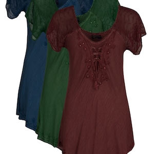 New BOHO Embroidered Flared Blouse with short sleeves HIPPIE CHICK style clothes up to plus Size