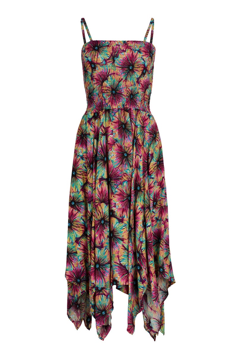 New flower dress handkerchief hem BOHO dress PIXIE pointed hem | Etsy