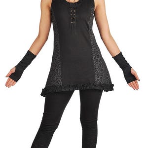 Aradia Long Black Lace Up Top