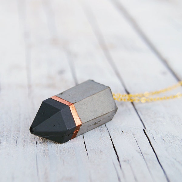 Grey & Copper Short Prism Concrete Necklace