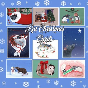 Rat Christmas Greetings Cards Pack - SPECIAL OFFER Choose 10 Cards - Different Designs of Various Rat Varieties - Winter, Snowy, Xmas Themed