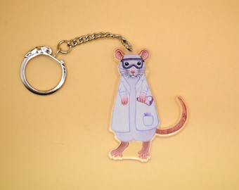 Lab Rat Keyring, Laboratory Rat, Albino Science Rat Keychain, Acrylic Printed Charm, Great for Science Lovers, Pet Rat Gift