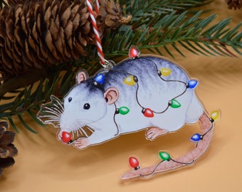 Rat Christmas Decoration, Rat Tree Decoration, Festive Rat Acrylic Charm, Great for Rat Lovers, Rat Gift Idea