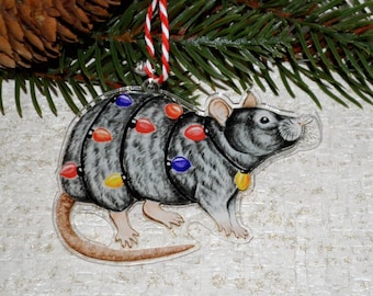 Black Rat Christmas Decoration, Festive Rex Rat Acrylic Charm, Rat Gift, Rat Lover