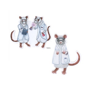Lab Rat Vinyl Sticker Set, Two Designs, Rat in Lab Coat Stickers