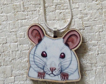Albino White Mouse Necklace, Mice Pendant, Pet Mouse Jewellery, Fancy Mice Gift