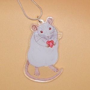 Albino Rat Necklace, Heart Rat Art, Rat Memorial, Rat Pendant Design
