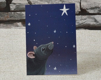 Russian Blue Grey Rat Star Gazing - Tarjeta única para amantes de las ratas, veterinarios, dueños de mascotas, etc.