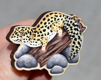 Leopard Gecko Pin Badge, Gecko Wooden Pin