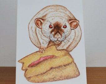 Tarjeta de cumpleaños de rata, tarjeta de felicitación de rata con pastel, ideal para los amantes de las ratas