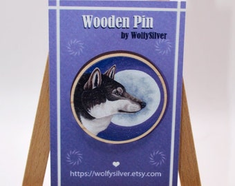 Wolf Wooden Pin Badge