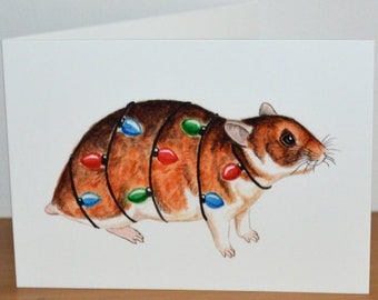 Hamster Christmas Card, Festive Golden Hamster Greetings Card